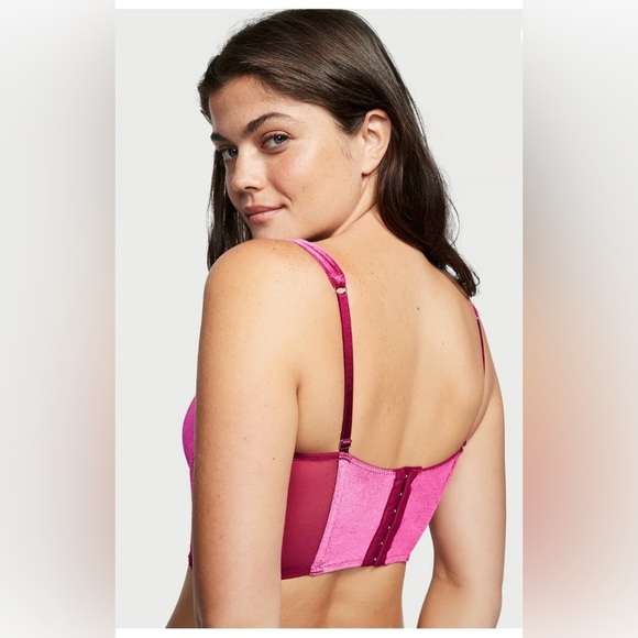 PINK Victoria’s Secret Corset Top S Pink Velvet Lace-Up unlined Y2K Festival NWT - Picture 3 of 6